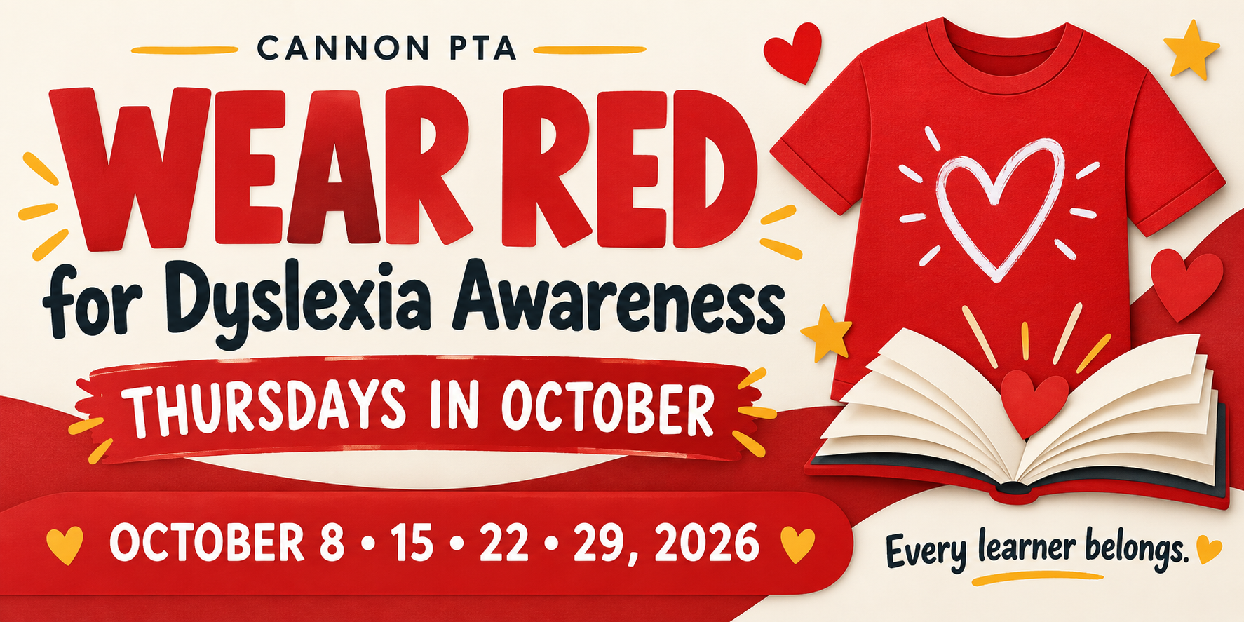Wear Red for Dyslexia Awareness — October 8, 15, 22 and 29, 2026